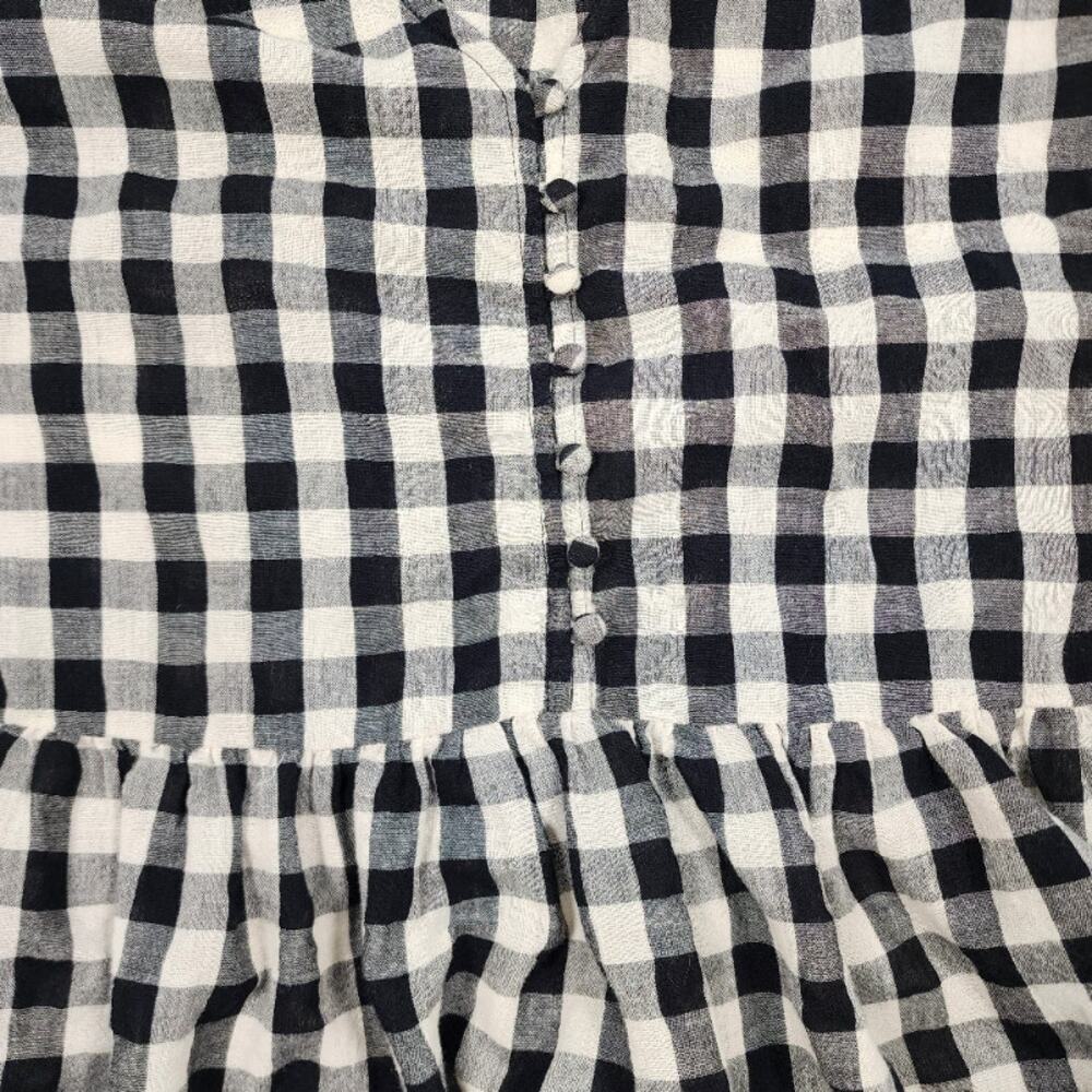 Bohme Gingham Peplum Blouse M Black White Cottagecore Ruffle Top - Picture 5 of 8